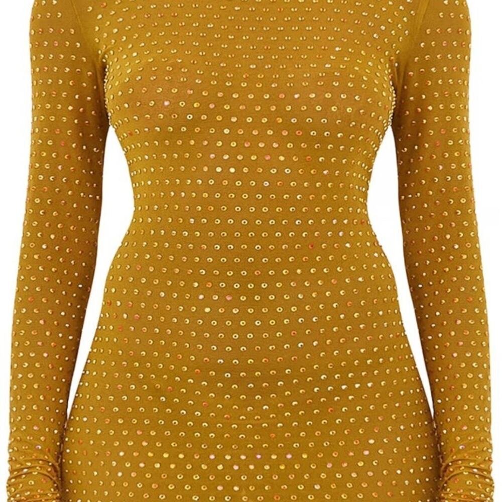 PrettyLittleThing Embellished Long Sleeve Mini Dress *SEE Through Mesh* sz 6 NWT